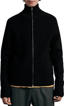 Andrew Ribbed Jacquard Wool Zip Sweater