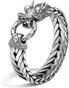 Naga Silver Dragon Head Bracelet on Fishtail Chain