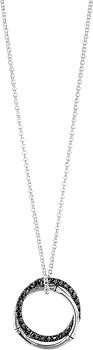 Sterling Silver Bamboo Lava Medium Interlink Pendant Necklace with Black Sapphires, 16