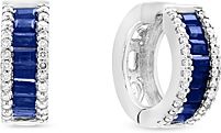 Blue Sapphire and Diamond Hoop Earrings in 14K White Gold - 100% Exclusive