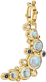 18K Yellow Gold Celestial Diamond, Blue Moonstone & Blue Sapphire Crescent Moon Pendant