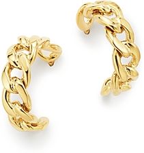 14K Yellow Gold Medium Curb Chain Huggie Hoop Earrings
