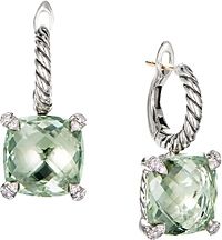 Sterling Silver Chatelaine Drop Earrings with Prasiolite & Diamonds