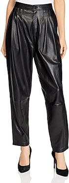 Nila Pleated Leather Straight Jeans in Black