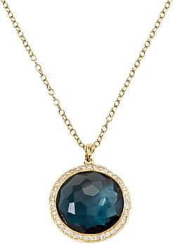 18K Yellow Gold London Blue Topaz & Diamond Pendant Necklace, 16-18