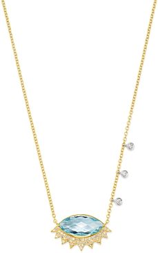 14K White Gold & 14K Yellow Gold Blue Topaz & Diamond Eye Pendant Necklace, 16-18