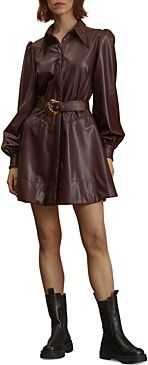 Andrea Belted Faux Leather Shirt Dress