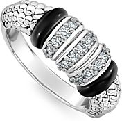 Sterling Silver Black Caviar Diamond & Black Ceramic Statement Ring