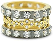 Visionary Fusion Cubic Zirconia Clover Stack Rings in Silver & Gold Tone Sterling Silver, Set of 3