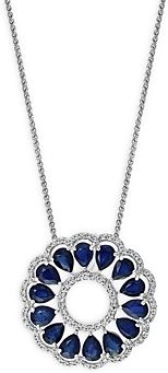 Blue Sapphire & Diamond Circle Pendant Necklace in 14K White Gold, 18 - 100% Exclusive