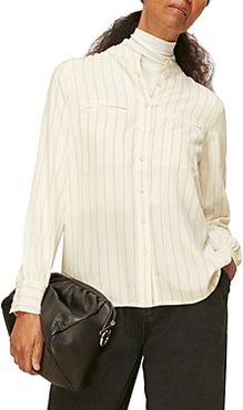 Silk Striped Band Collar Shirt