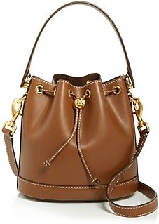 T Monogram Small Leather Bucket Bag