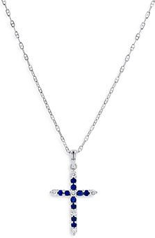 Blue Sapphire & Diamond Cross Pendant Necklace in 14K White Gold, 18 - 100% Exclusive