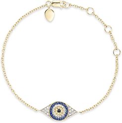 Diamond, Sapphire and 14K Yellow Gold Evil Eye Bracelet