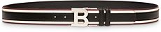 Logo Buckle Reversible Striped Leather Belt