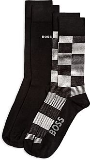 Stripe & Solid Logo Socks - Pack Of 2