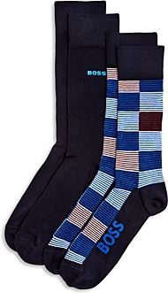 Stripe & Solid Logo Socks - Pack Of 2