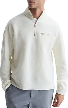 Plaza Wool Blend Mixed Media Relaxed Fit Half Zip Funnel Neck Sweatshirt