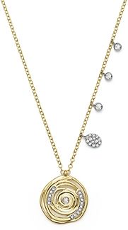 14K White and Yellow Gold Diamond Spiral Circle Disc Pendant Necklace, 18