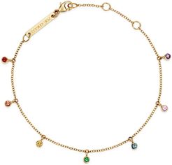 14K Yellow Gold Rainbow Sapphire Adjustable Dangle Bracelet