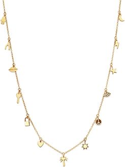 14K Yellow Gold Itty Bitty Dangling Charms Adjustable Necklace, 18