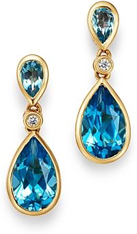 Blue Topaz & Diamond Teardrop Drop Earrings in 14K Yellow Gold - 100% Exclusive