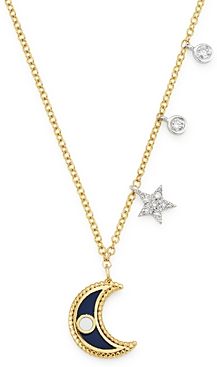 14K Yellow Gold & 14K White Gold Diamond & Enamel Moon Pendant Necklace, 18