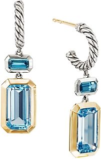 Sterling Silver Novella Drop Earrings with Blue Topaz & 18K Yellow Gold