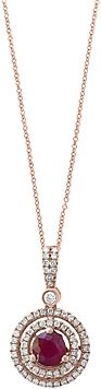 Ruby & Diamond Halo Pendant Necklace in 14K Rose Gold, 18 - 100% Exclusive