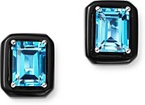 Swiss Blue Topaz & Black Onyx Stud Earrings in 14K White Gold - 100% Exclusive