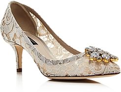 Lace Embroidered Kitten Heel Pumps