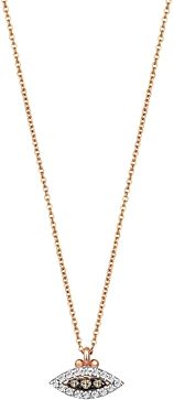 14K Rose Gold White & Champagne Diamond 10th Eye Haven Pendant Necklace, 17