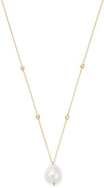 14k Gold Cultured Freshwater Baroque Pearl & Diamond Pendant Necklace