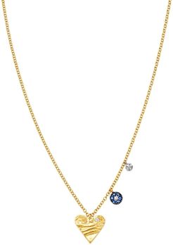 Meria T 14K White & Yellow Gold Diamond & Sapphire Heart & Evil Eye Charm Necklace, 16-18