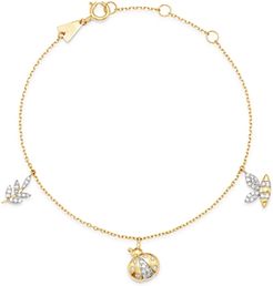 14K Yellow Gold Garden Diamond Pave Three Charm Bracelet - 100% Exclusive