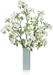 Apple Blossoms Faux Floral in White Ceramic Vase