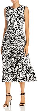 Leopard Print Pleated Midi Dress