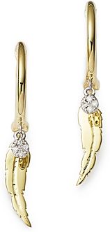 14K Yellow & White Gold Diamond Angel Wing Drop Earrings