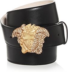 Embellished Medusa Buckle Leather Belt