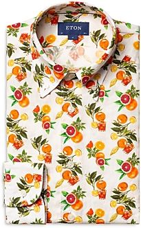 Fruit Print Linen Slim Fit Button Down Shirt