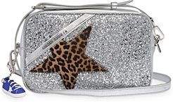 Deluxe Brand Leopard Applique Glitter & Metallic Leather Star Bag