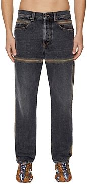 Camo Detailed Slim Fit Jeans in Black Denim