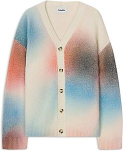 Prim Abstract Watercolor Print Oversized Fit V Neck Cardigan