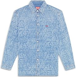 D-Simply Cotton Denim Logo Print Regular Fit Button Down Shirt