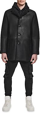 Royce Double Face Leather & Shearling Trim Coat