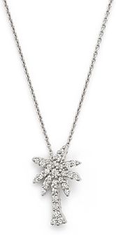 18K White Gold Palm Tree Pendant Necklace with Diamonds, 16