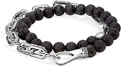Sterling Silver Classic Chain Wrap Bracelet with Volcanic Rock