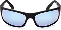 Peahi Polarized Mirrored Wrap Sunglasses, 65mm