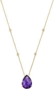 Amethyst Teardrop & Diamond Station Necklace in 14K Yellow Gold, 17 - 100% Exclusive