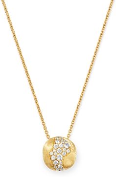 18K Yellow Gold Africa Pave Diamond Boule Pendant Necklace, 16.5
